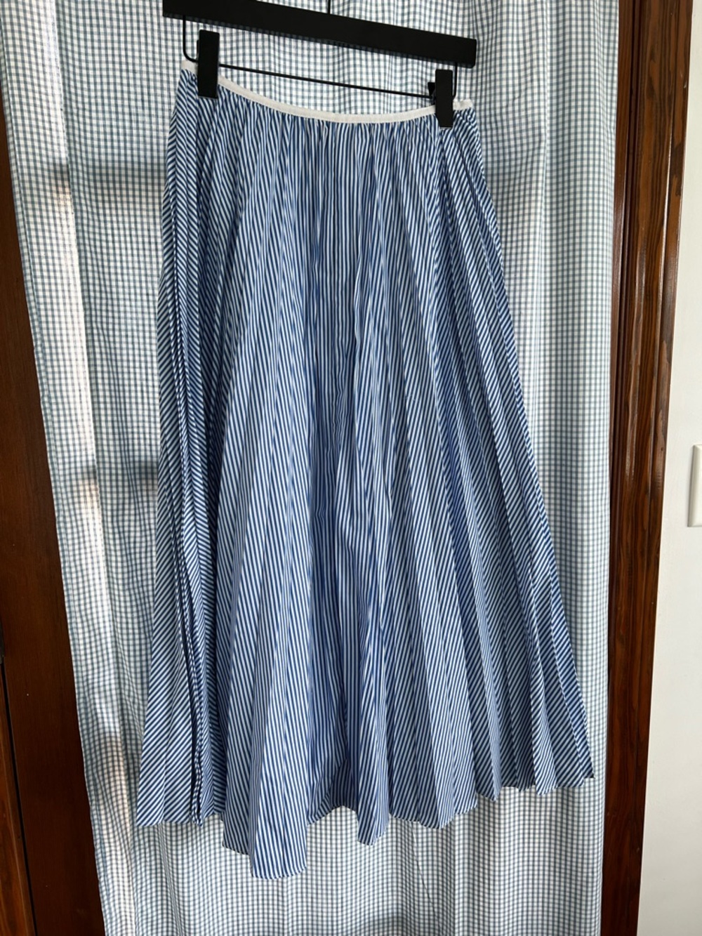 Never Worn J. Crew Blue and White Striped A-Line Midi Skirt - Picture 1 of 5